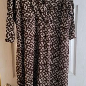 Lands' End Black and White Geometric Long Sleeve Dress